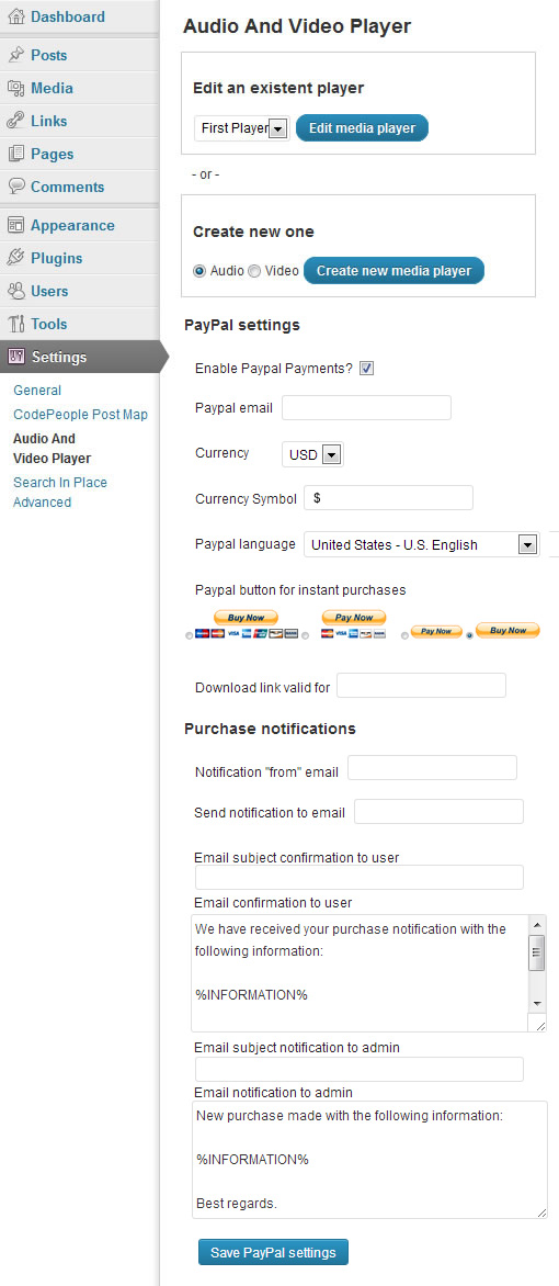 Settings Page